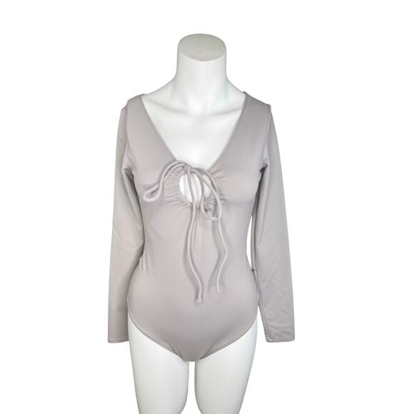 Abercrombie & Fitch Bodysuit Women's Small Gray Keyhole Tie Soft A&F Collection - Picture 1 of 5